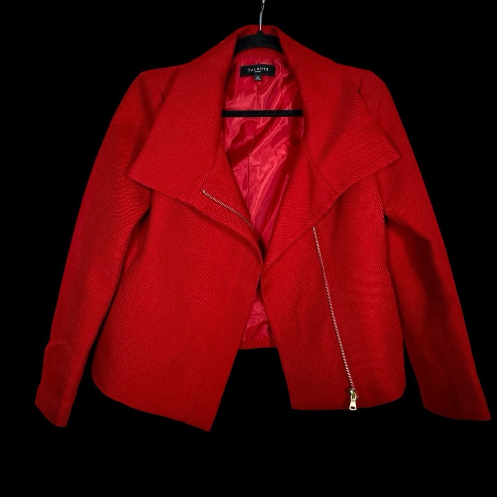 Talbots Red Wool Zip Blazer - Asymetrical - Moto Style -‎ Office & Holiday - 4P
